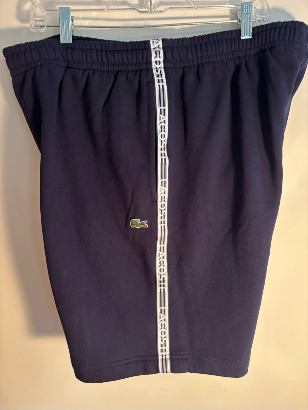 Lacoste Mens Navy Logo-Trim Knit Shorts